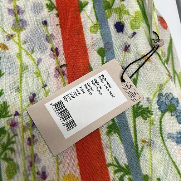 Beck Sundergaard Women Floral Striped Cotton Modal Fashion Scarf Fringe 82”, 40” - Picture 11 of 11